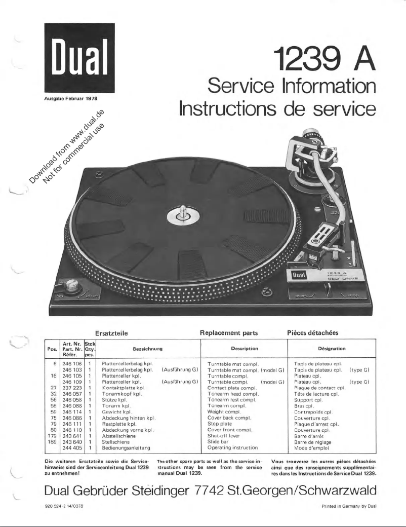Page 1 de la notice Manuel utilisateur Dual 1239 A