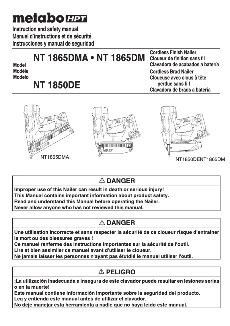 Page 1 de la notice Manuel utilisateur Metabo NT1865DMA