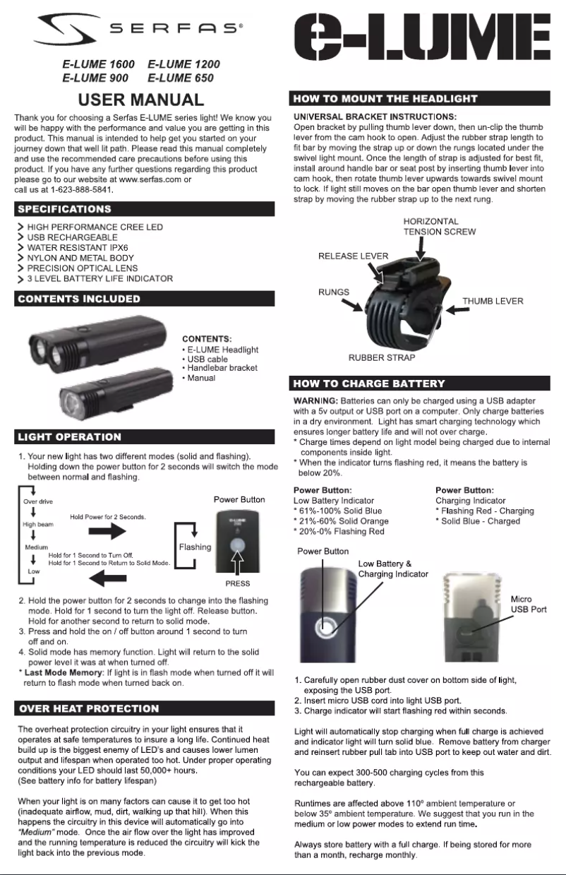 Page 1 de la notice Manuel utilisateur Serfas E-LUME 1200