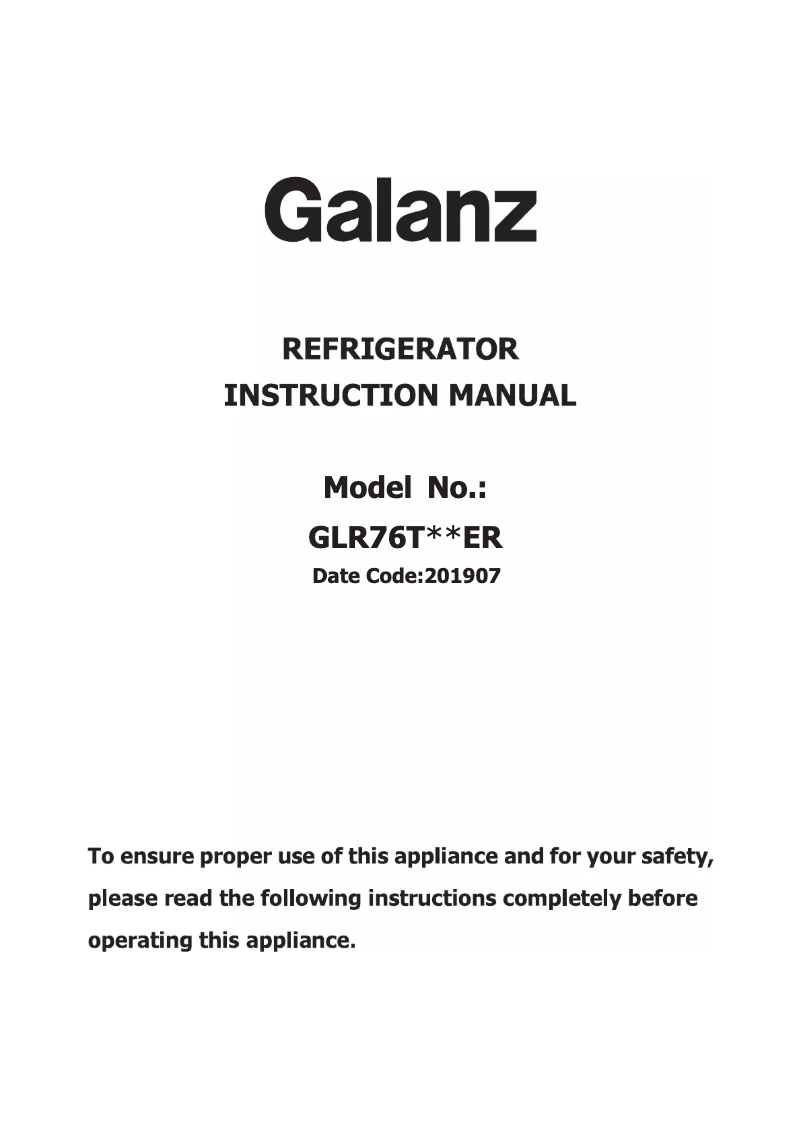 Image de la première page du manuel de l'appareil GLR76TWEER
