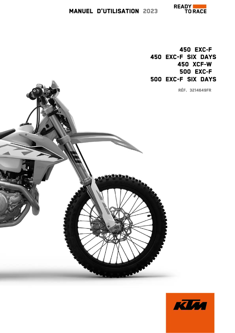 Page 1 de la notice Manuel utilisateur KTM 450 EXC-F Six Days (2023)
