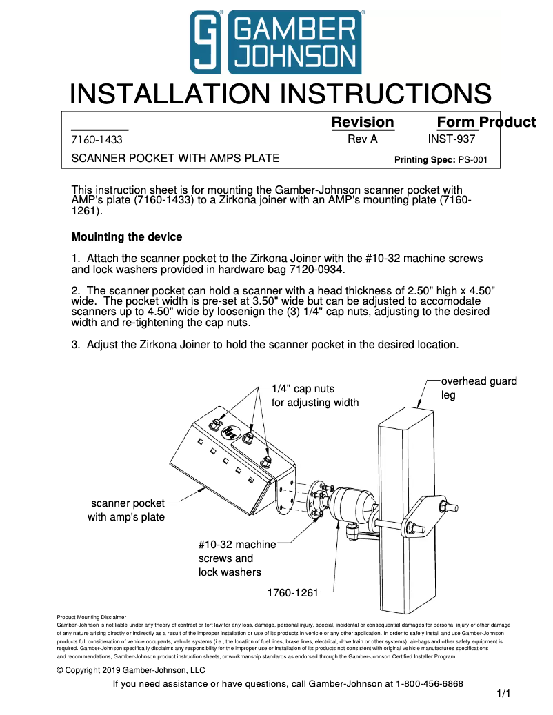 Page 1 de la notice Manuel utilisateur Gamber-Johnson 7160-1433