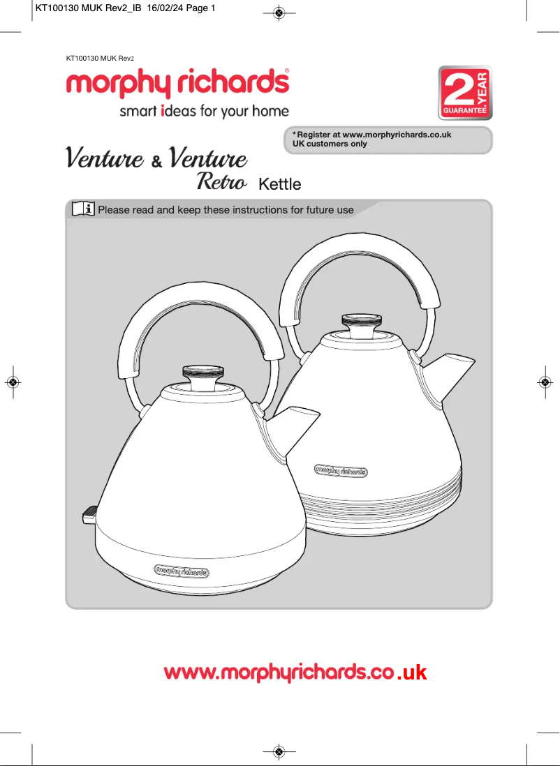 Page 1 de la notice Manuel utilisateur Morphy Richards Venture 100335