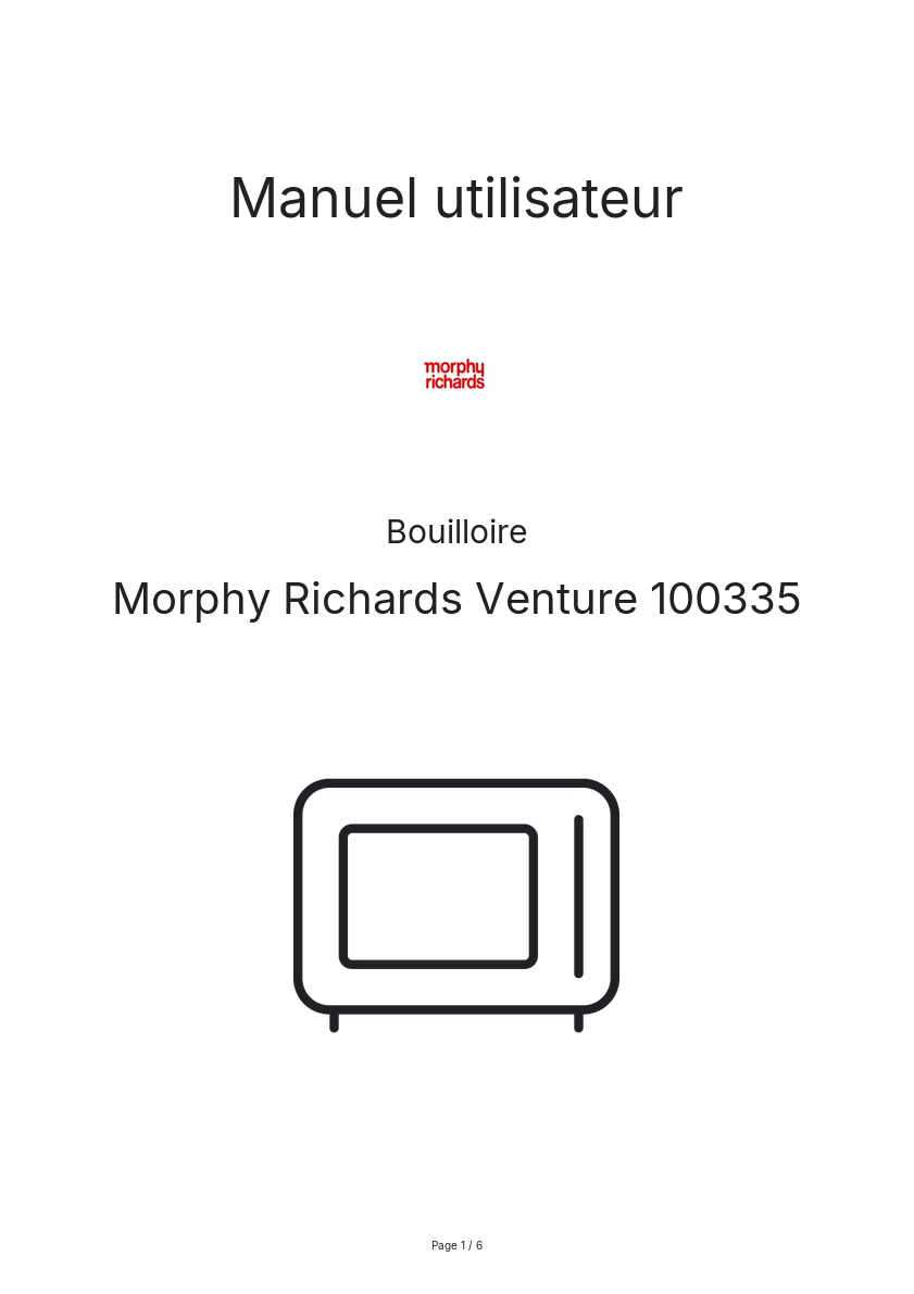 Page n°1 - Manuel utilisateur Morphy Richards Venture 100335