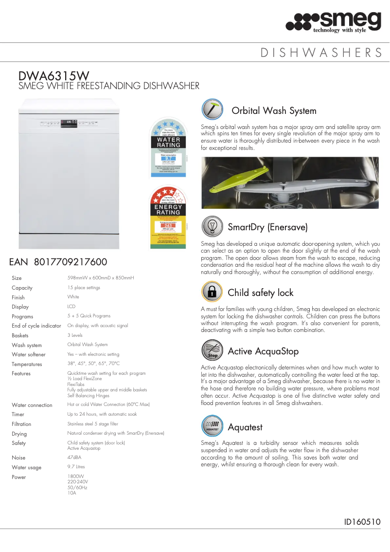 Page 1 de la notice Fiche technique Smeg DWA6315W