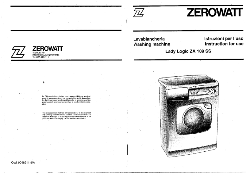 Page n°1 - Manuel utilisateur Zerowatt Lady Logic ZA 109 SS