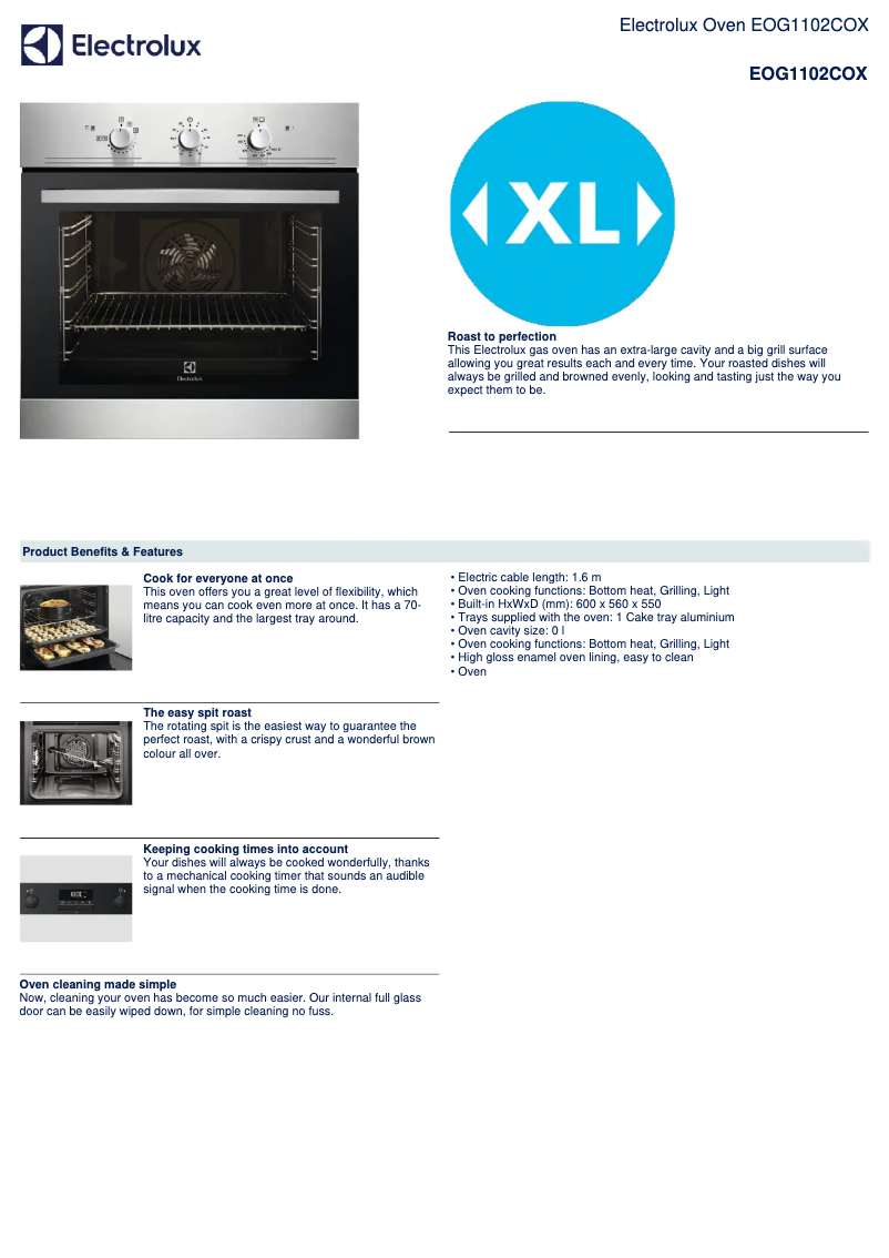 Página 1 del manual Ficha técnica Electrolux EOG1102COX