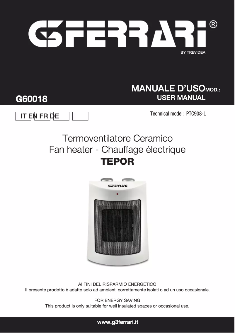 Image de la première page du manuel de l'appareil Tepor G60018