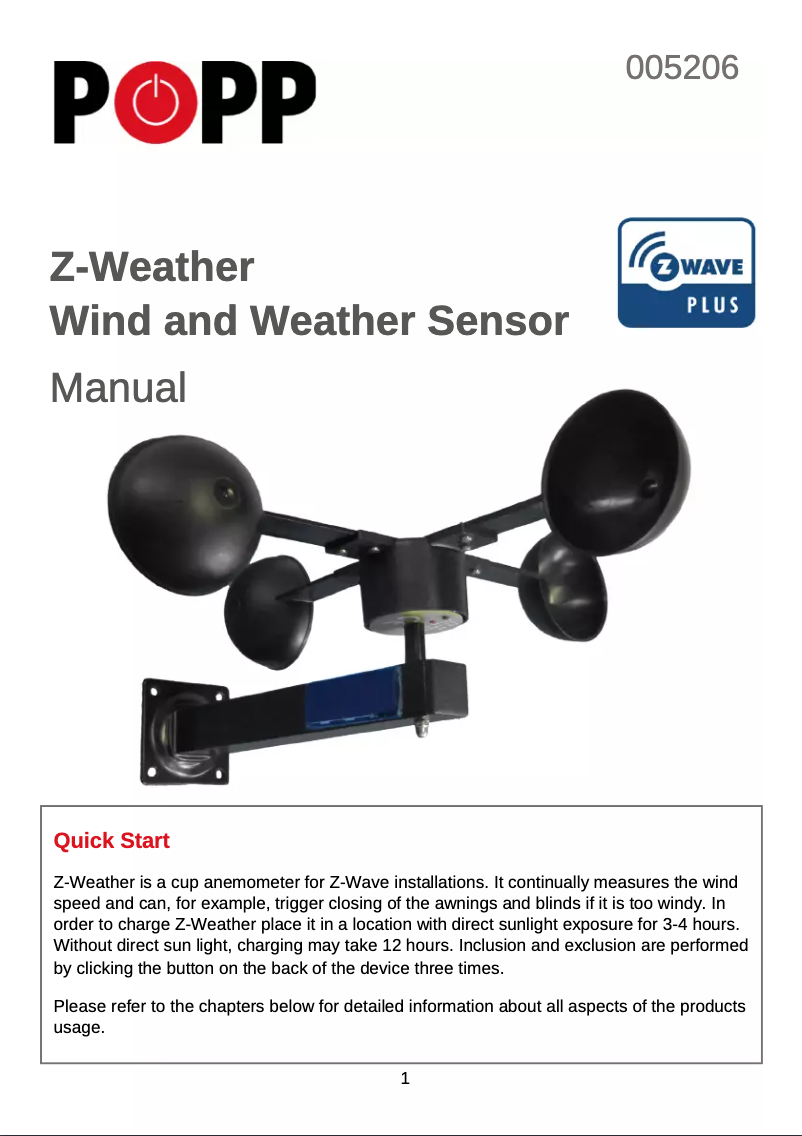 Page n°1 - Manuel utilisateur Popp Z-Weather