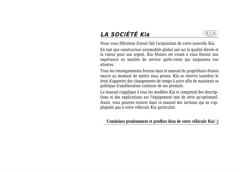 Page 1 de la notice Manuel utilisateur Kia Rio (2012)