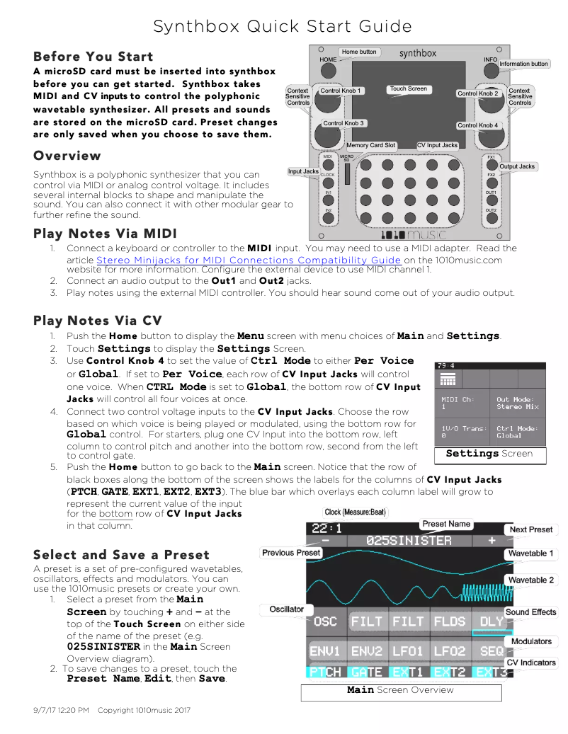 Image de la première page du manuel de l'appareil Unity