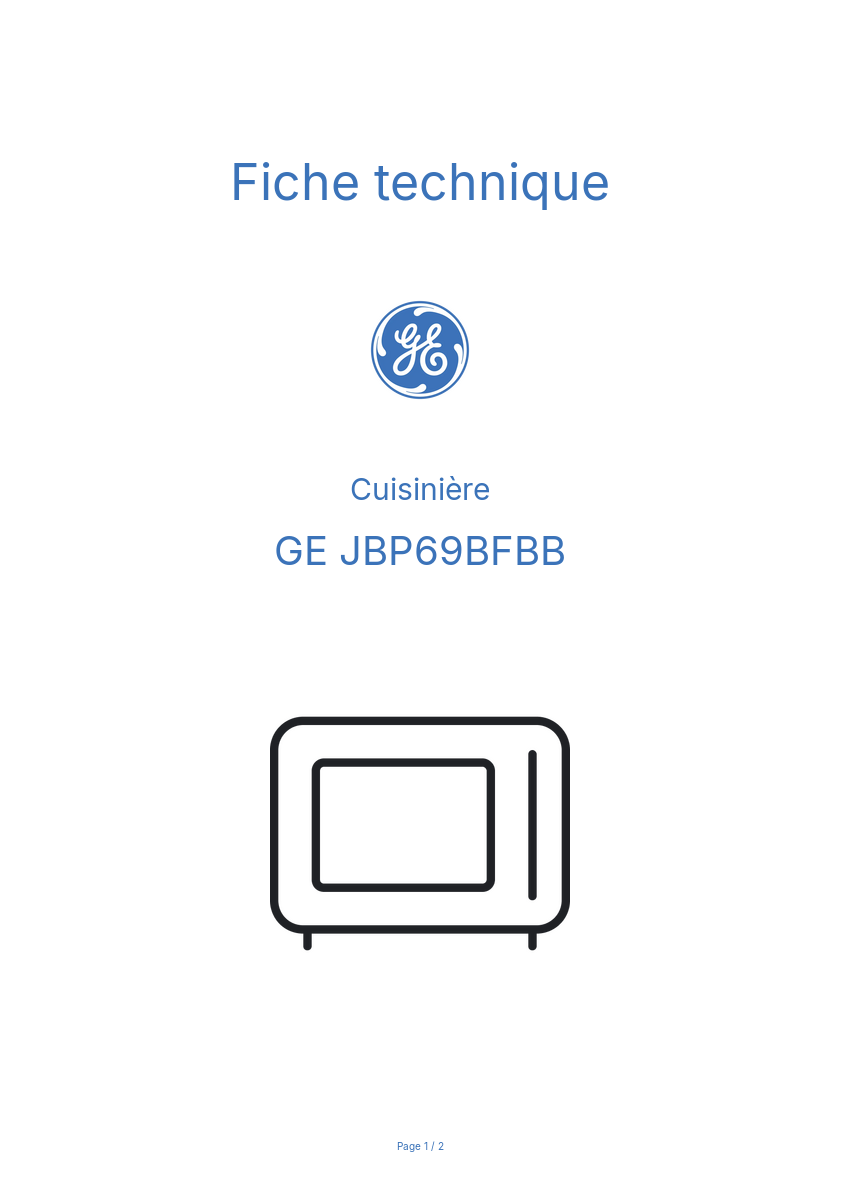 Page n°1 - Fiche technique GE JBP69BFBB