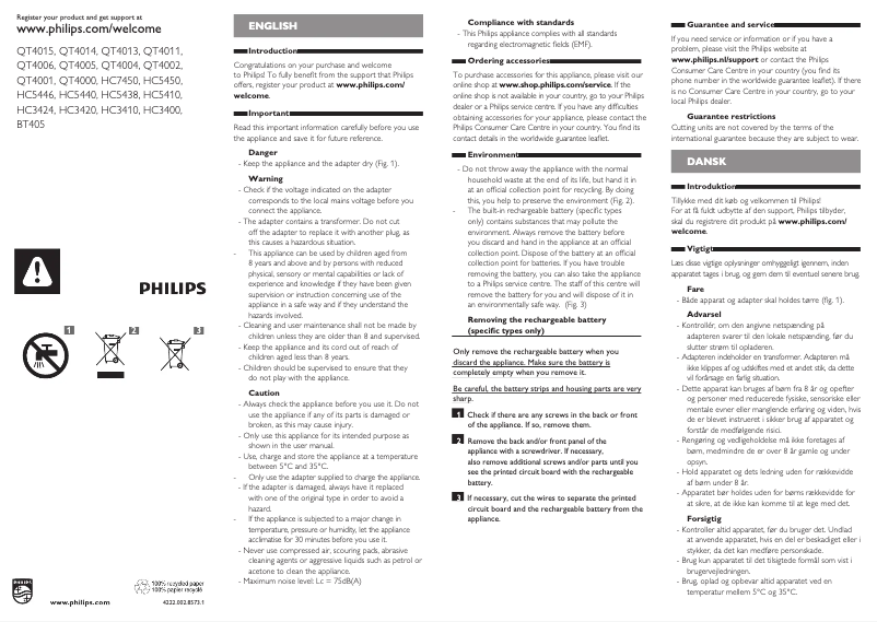 Page 1 de la notice Manuel utilisateur Philips Series 3000 QT4011