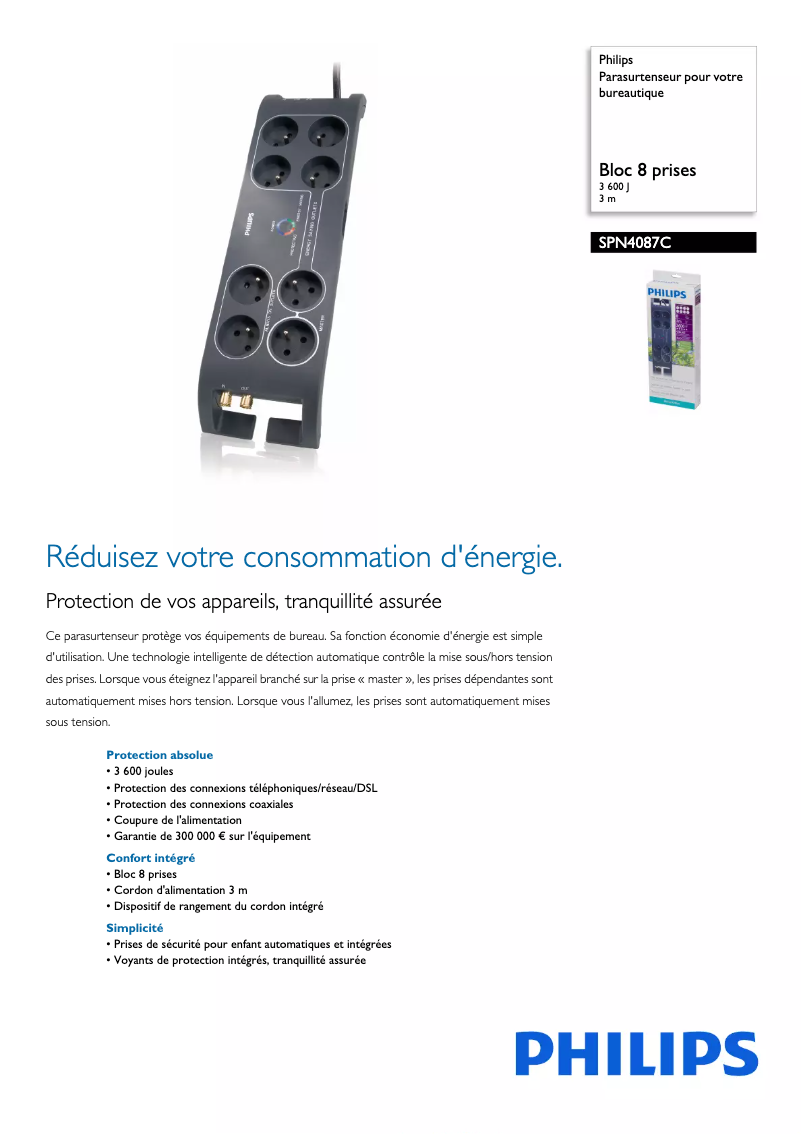 Page 1 de la notice Fiche technique Philips SPN4087