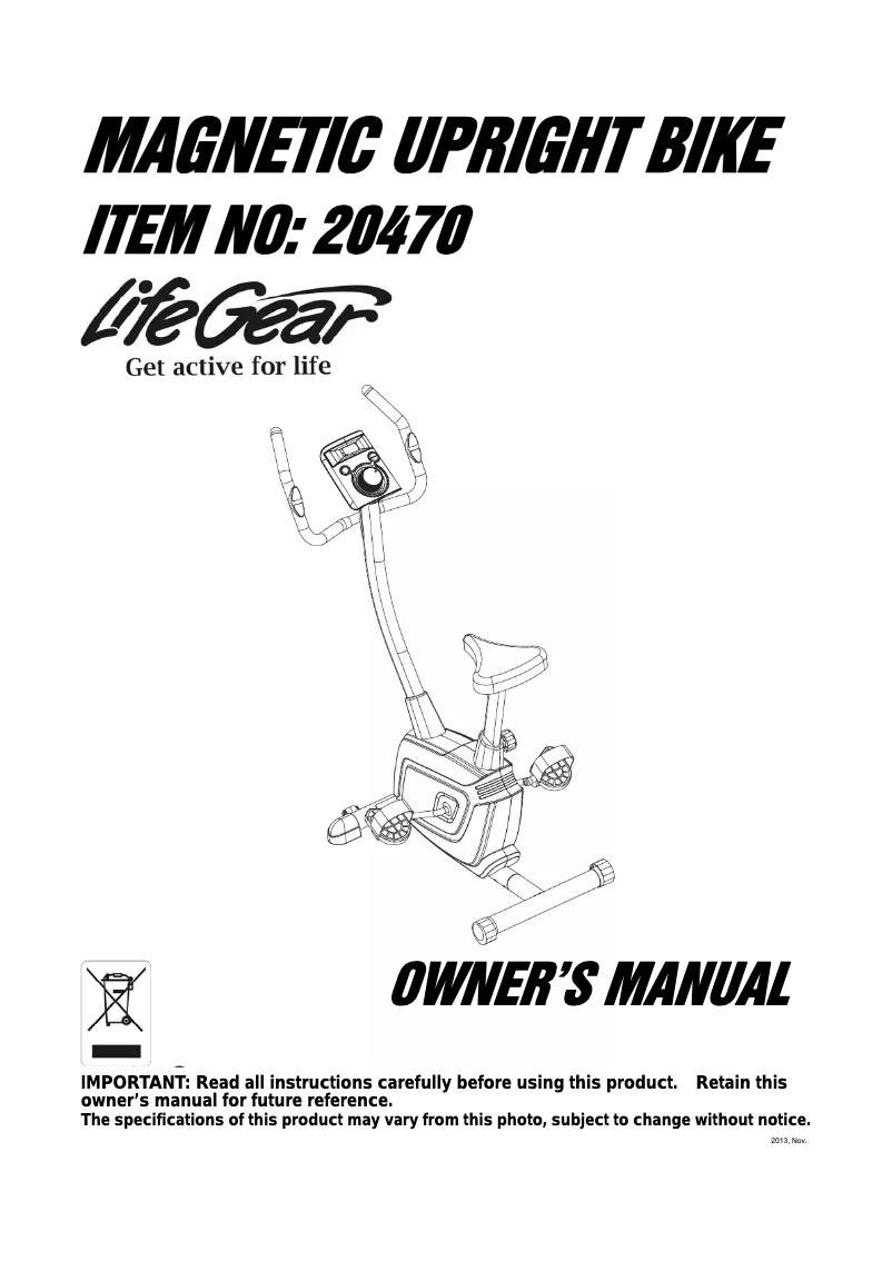 Página 1 del manual Manual de usuario Life Gear Accord Magnetic Upright Bike 20470