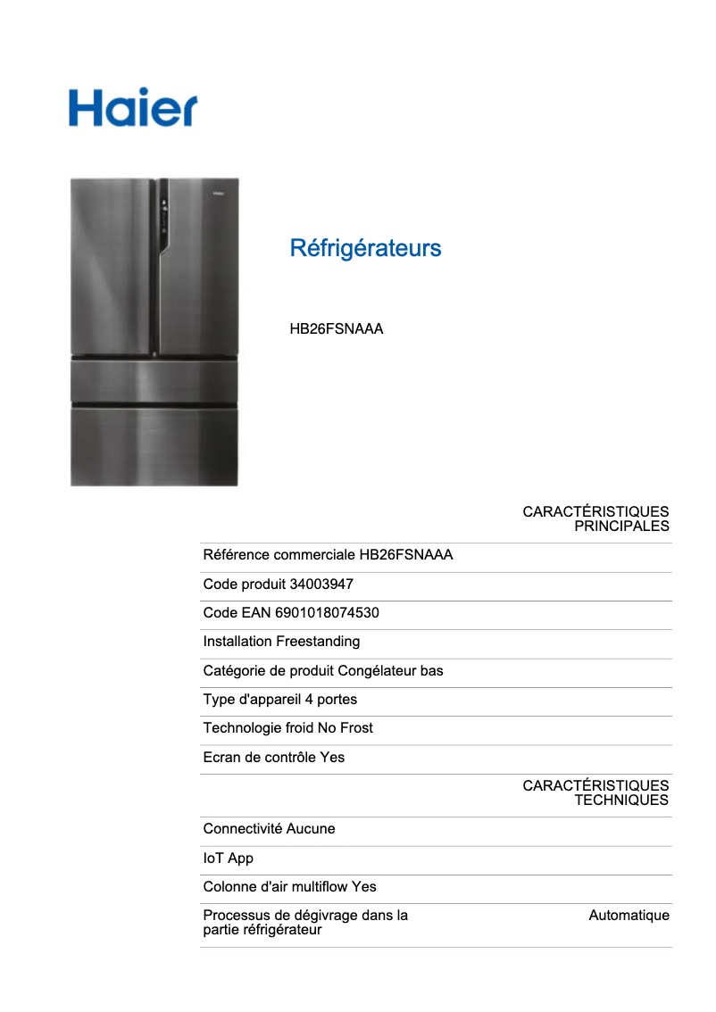 Image de la première page du manuel de l'appareil HB26FSNAAA