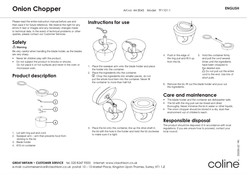 Page 1 de la notice Manuel utilisateur Coline TF1101-1