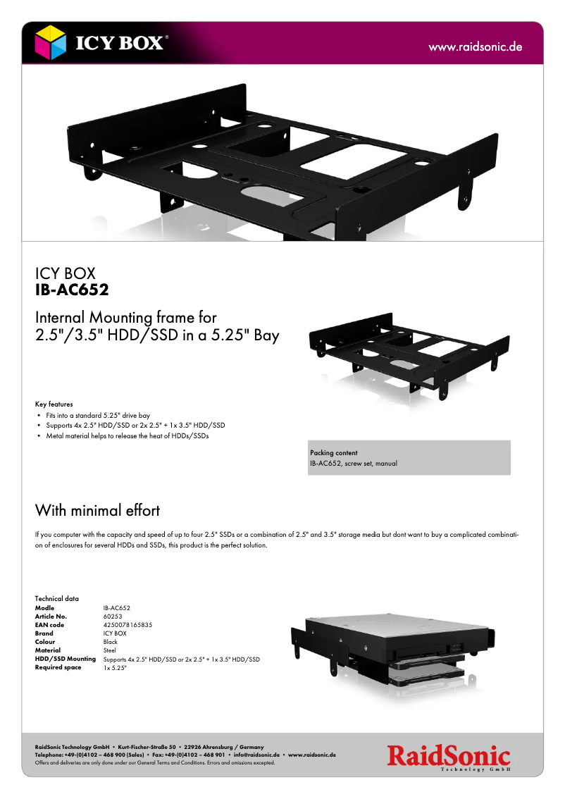 Page 1 de la notice Fiche technique Icy Box IB-AC652