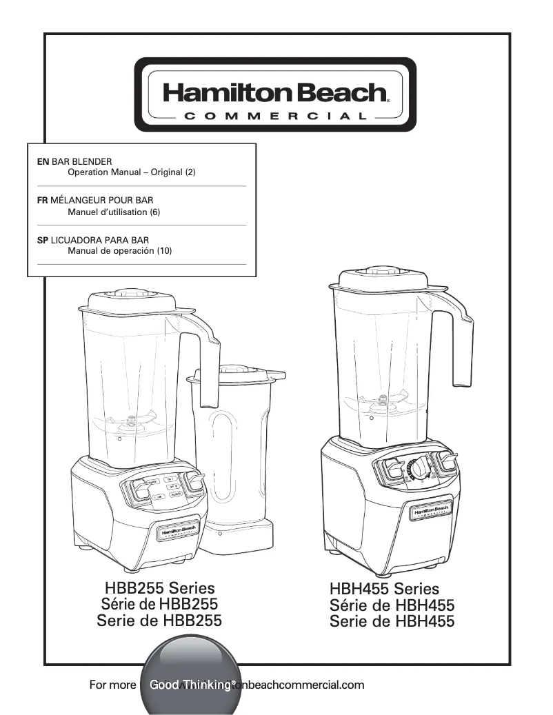 Page 1 de la notice Manuel utilisateur Hamilton Beach Rio HBB255