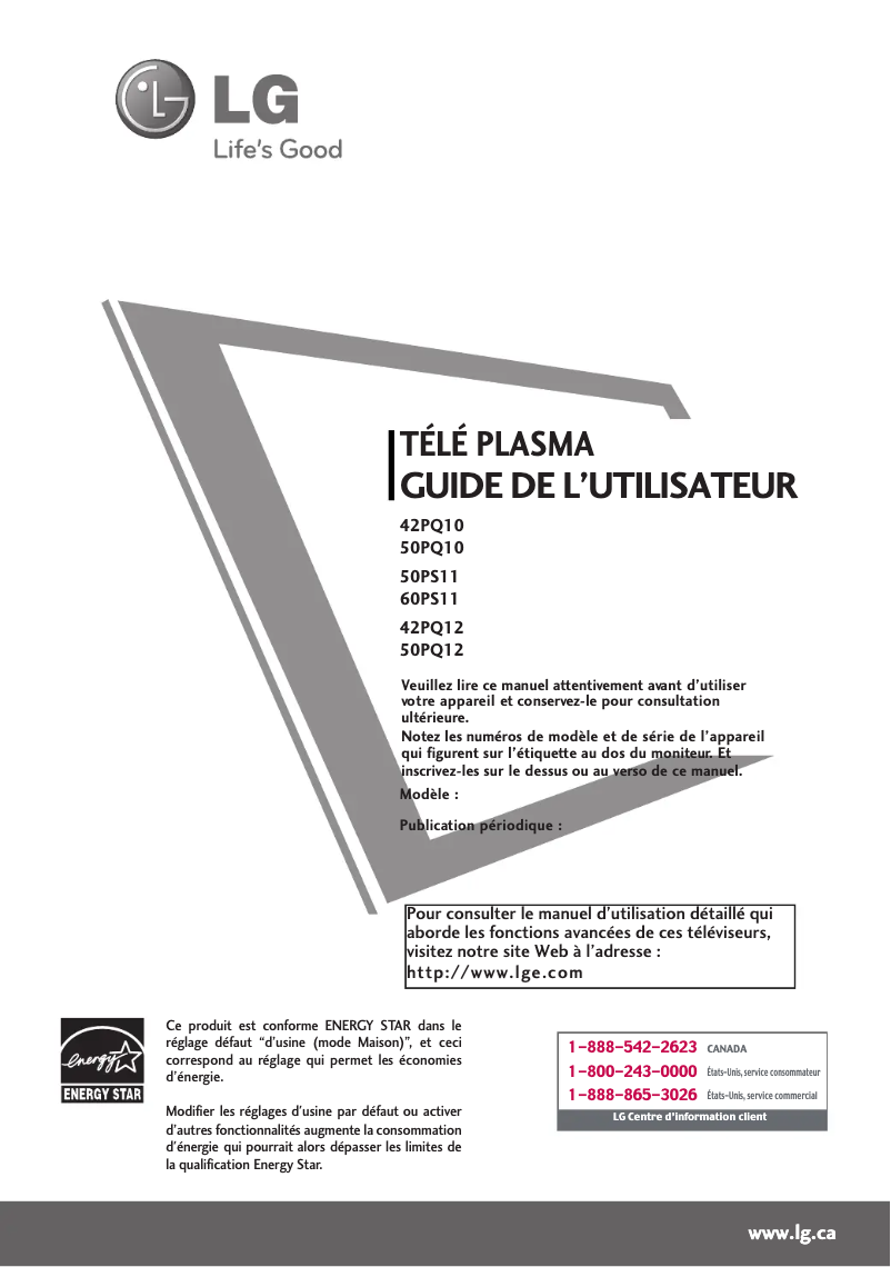 Page n°1 - Manuel utilisateur LG 60PS11