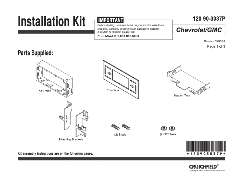 Page n°1 - Manuel utilisateur Metra 90-3037P