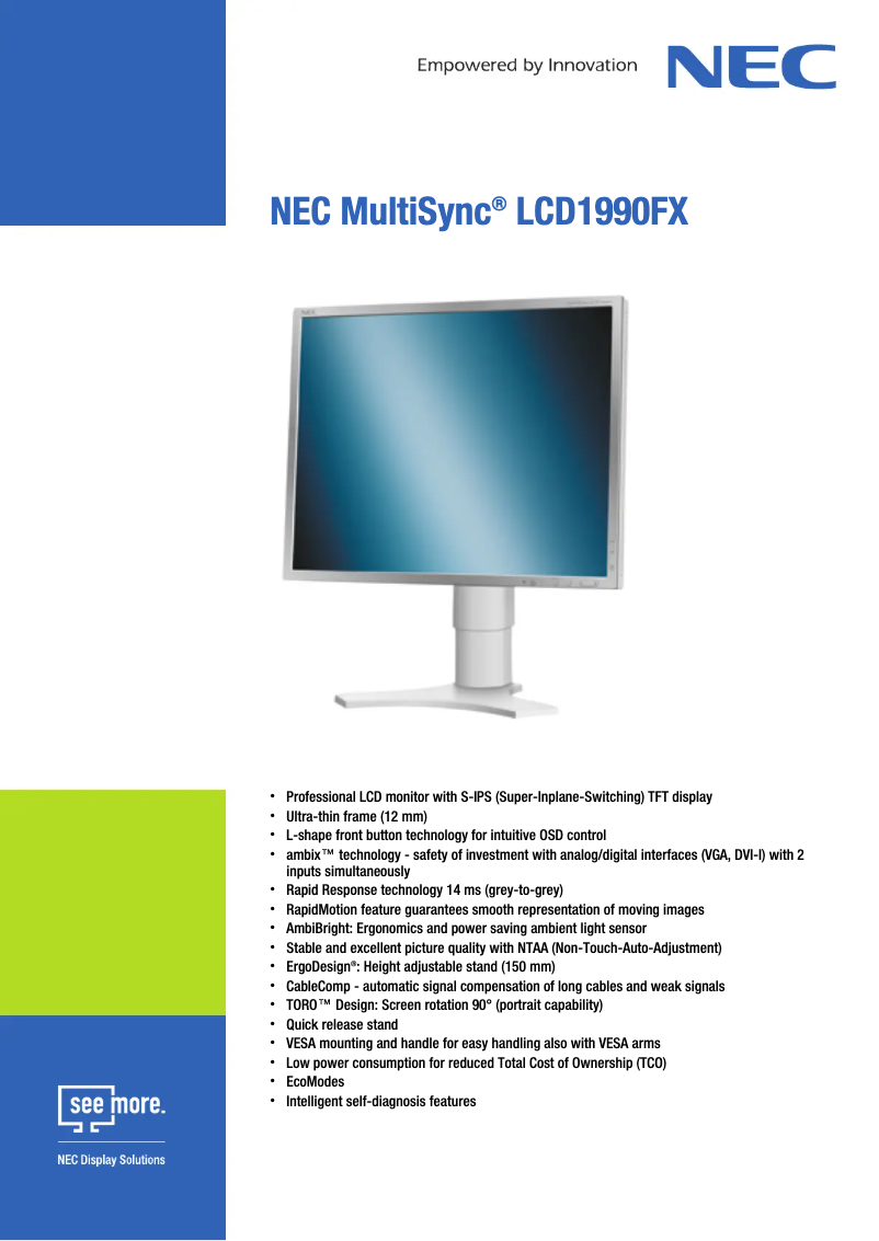 Image de la première page du manuel de l'appareil MultiSync LCD1990FX