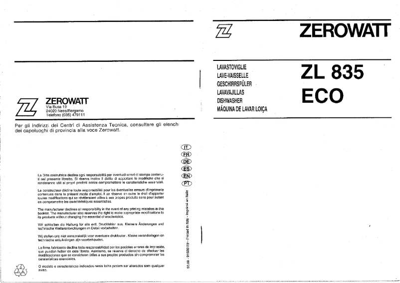 Page n°1 - Manuel utilisateur Zerowatt ZL 835 ECO