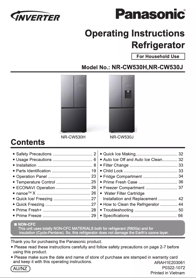 Image de la première page du manuel de l'appareil NR-CW530H
