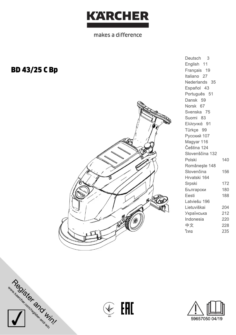 Page n°1 - Manuel utilisateur Kärcher BD 43/25 C Bp Pack