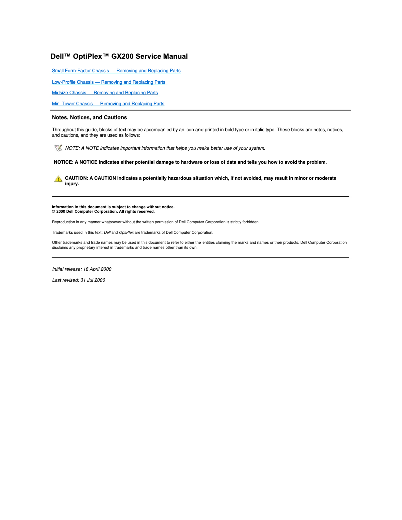 Page 1 de la notice Manuel utilisateur Dell OptiPlex GX200