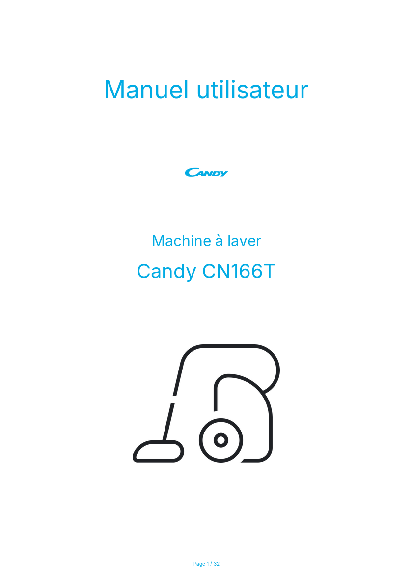 Page n°1 - Manuel utilisateur Candy CN166T