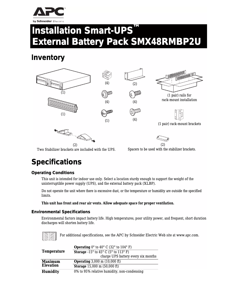 Page 1 de la notice Manuel utilisateur APC SMX48RMBP2US