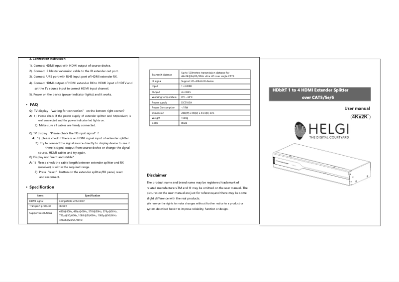 Page n°1 - Manuel utilisateur HELGI HLG0314-4K-HDBITT