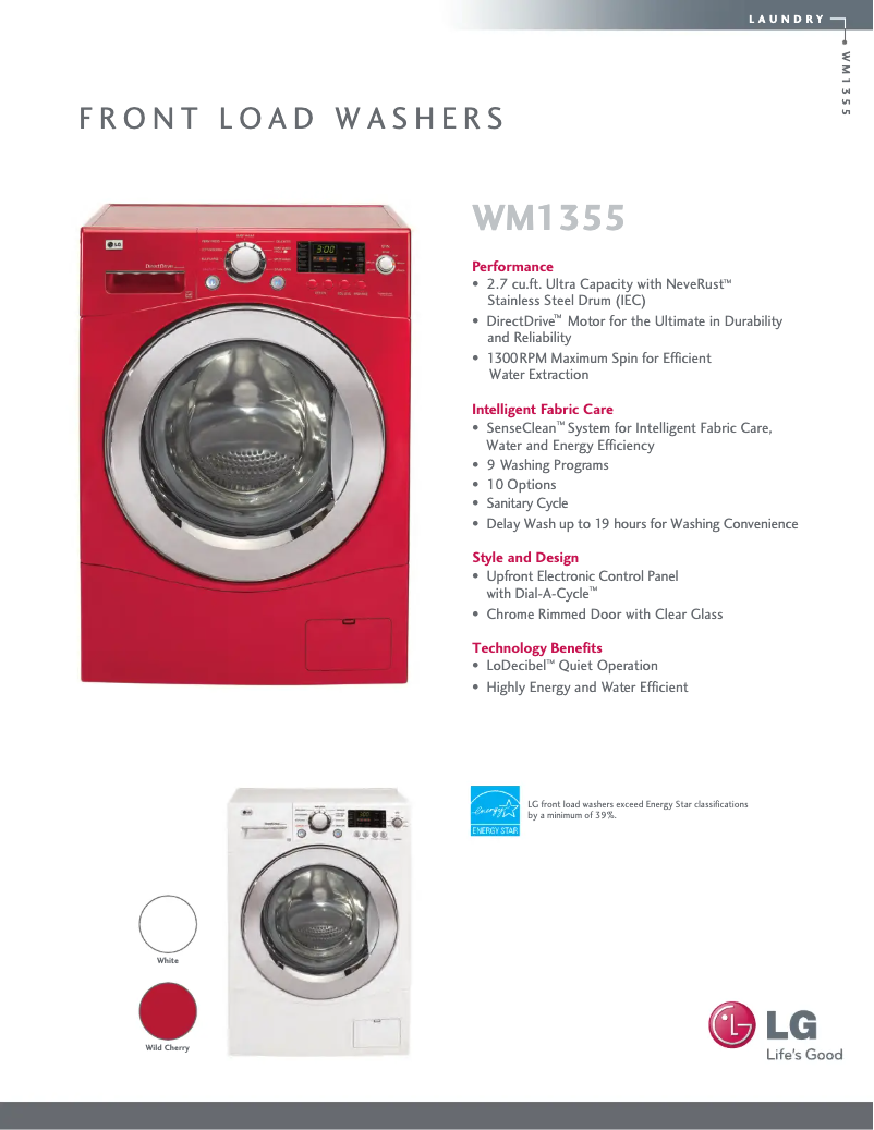 Page 1 de la notice Fiche technique LG WM1355HW
