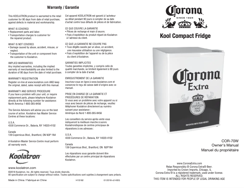 Image de la première page du manuel de l'appareil COR-70W