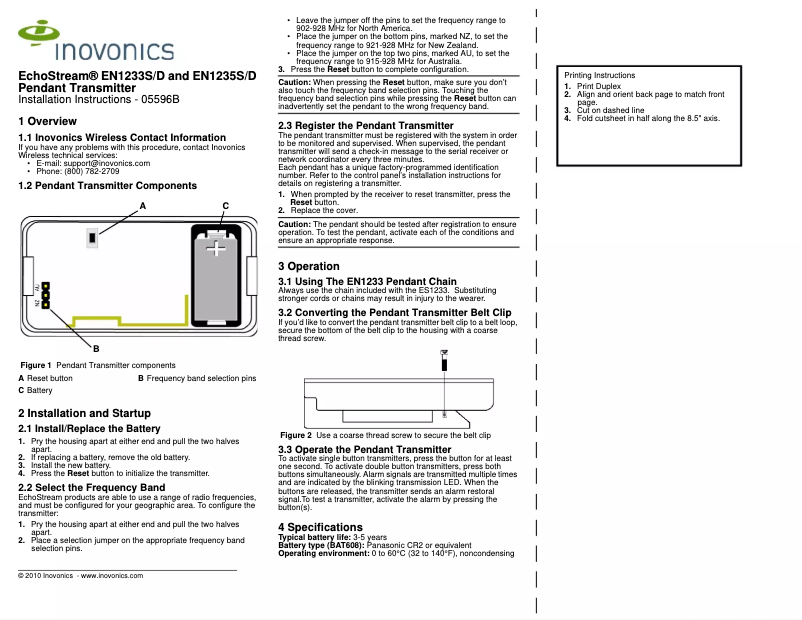 Page 1 de la notice Manuel utilisateur Inovonics EchoStream EN1233S