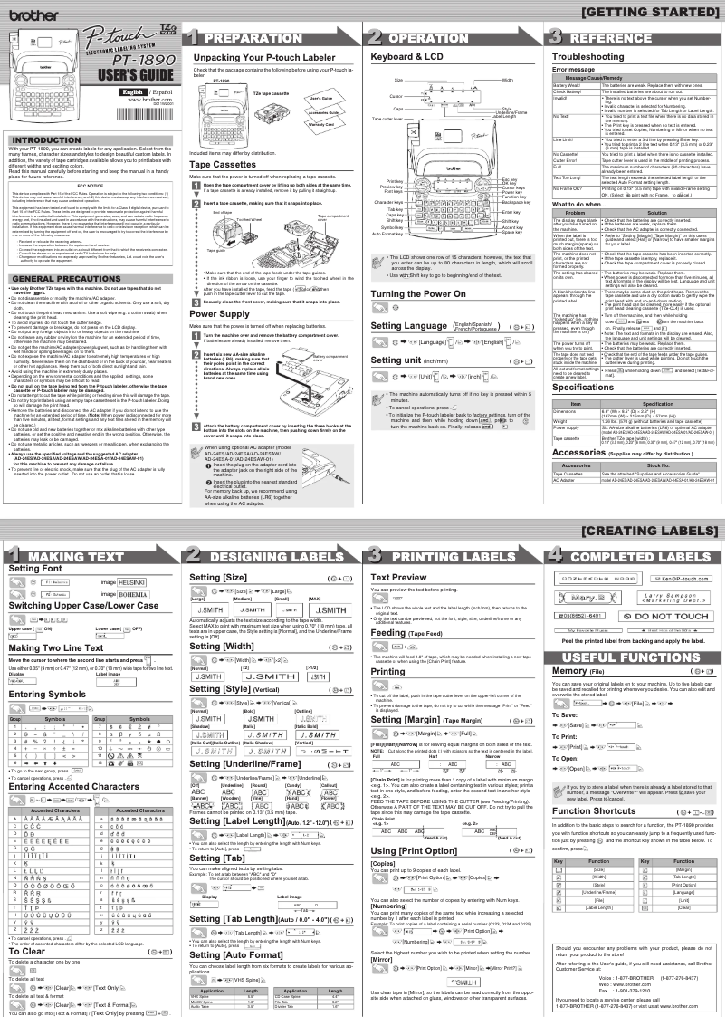 Page n°1 - Manuel utilisateur Brother P-touch PT-1890D