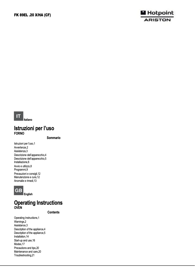 Image de la première page du manuel de l'appareil FK89EL .20 X/HA (CF)