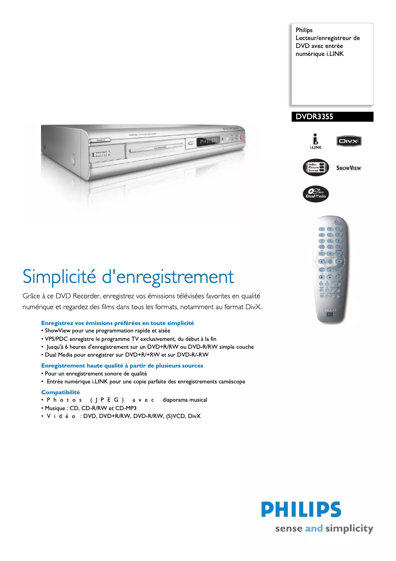 Image de la première page du manuel de l'appareil DVDR3355