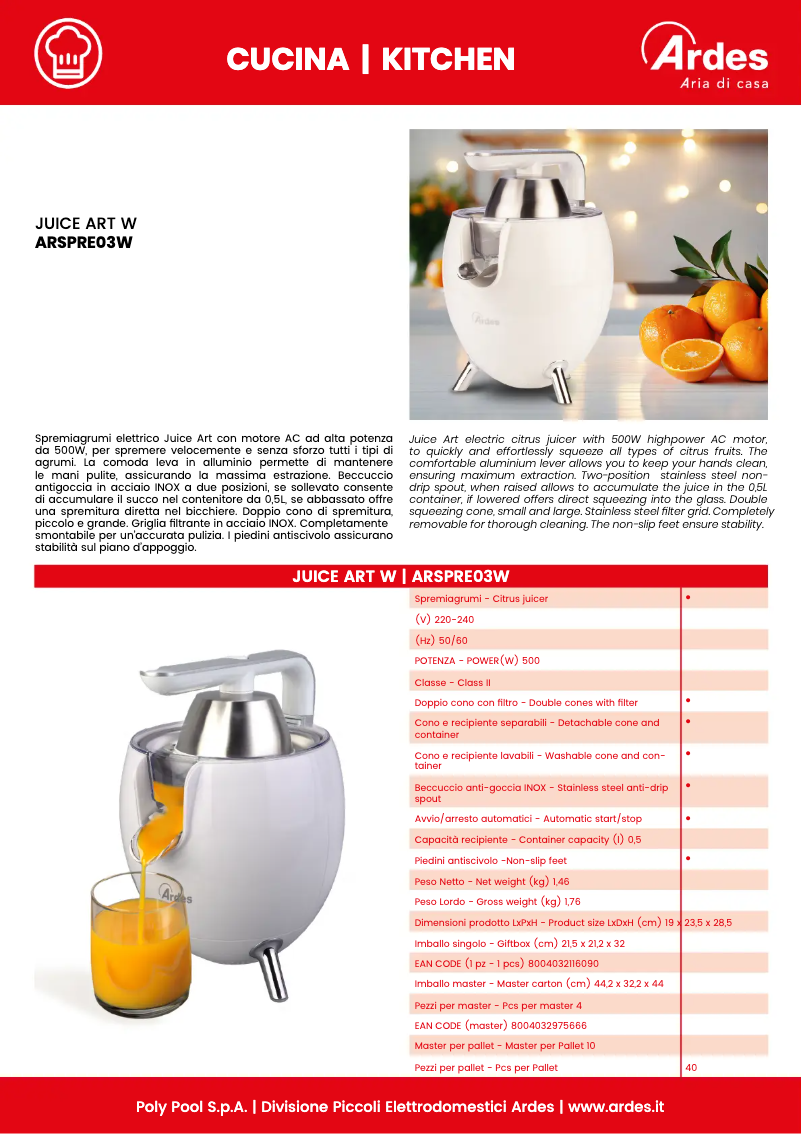 Image de la première page du manuel de l'appareil Juice ART ARSPRE03