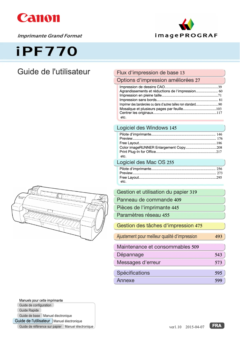 Image de la première page du manuel de l'appareil imagePROGRAF iPF770