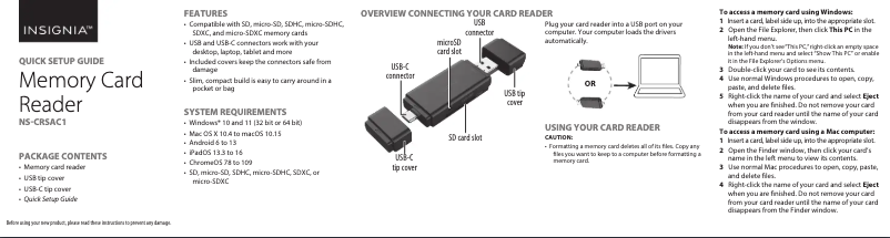 Page 1 de la notice Manuel utilisateur Insignia NS-CRSAC1