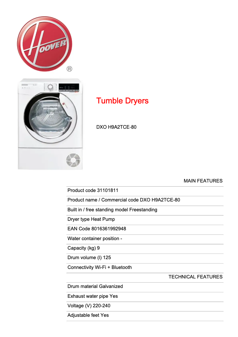 Image de la première page du manuel de l'appareil DXO H9A2TCE-80