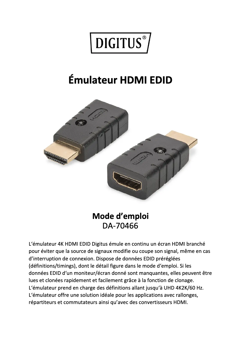Page 1 de la notice Manuel utilisateur Digitus DA-70466