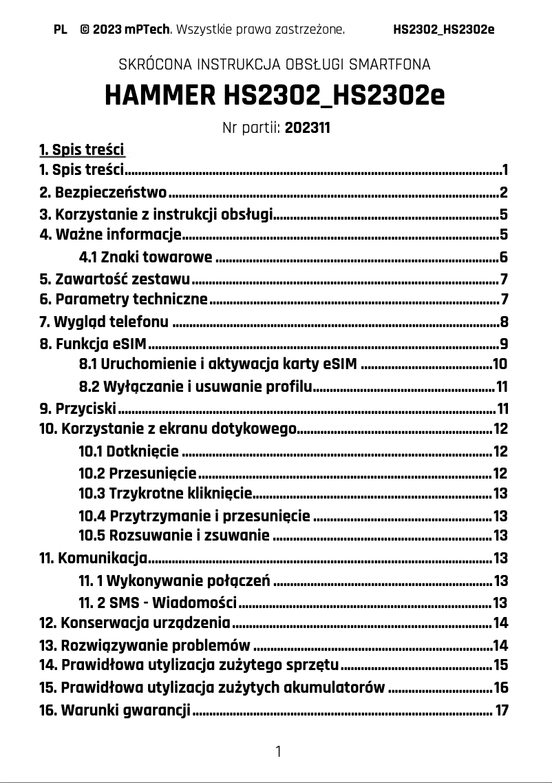 Page 1 de la notice Manuel utilisateur Hammer Iron V LTE