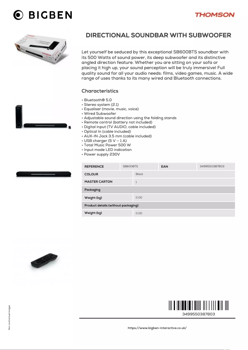 Image de la première page du manuel de l'appareil SB600BTS