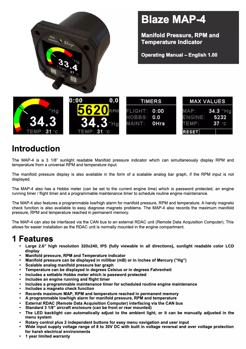 Image de la première page du manuel de l'appareil Blaze MAP-4
