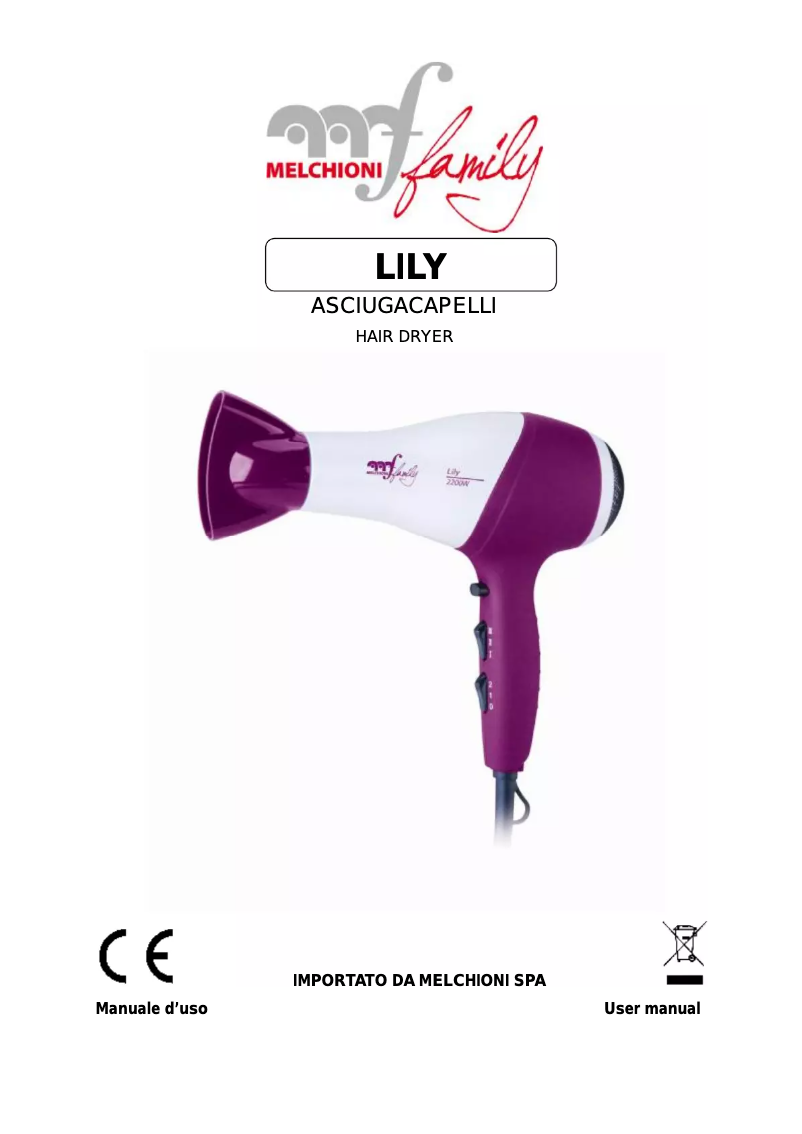 Page 1 de la notice Manuel utilisateur Melchioni Lily