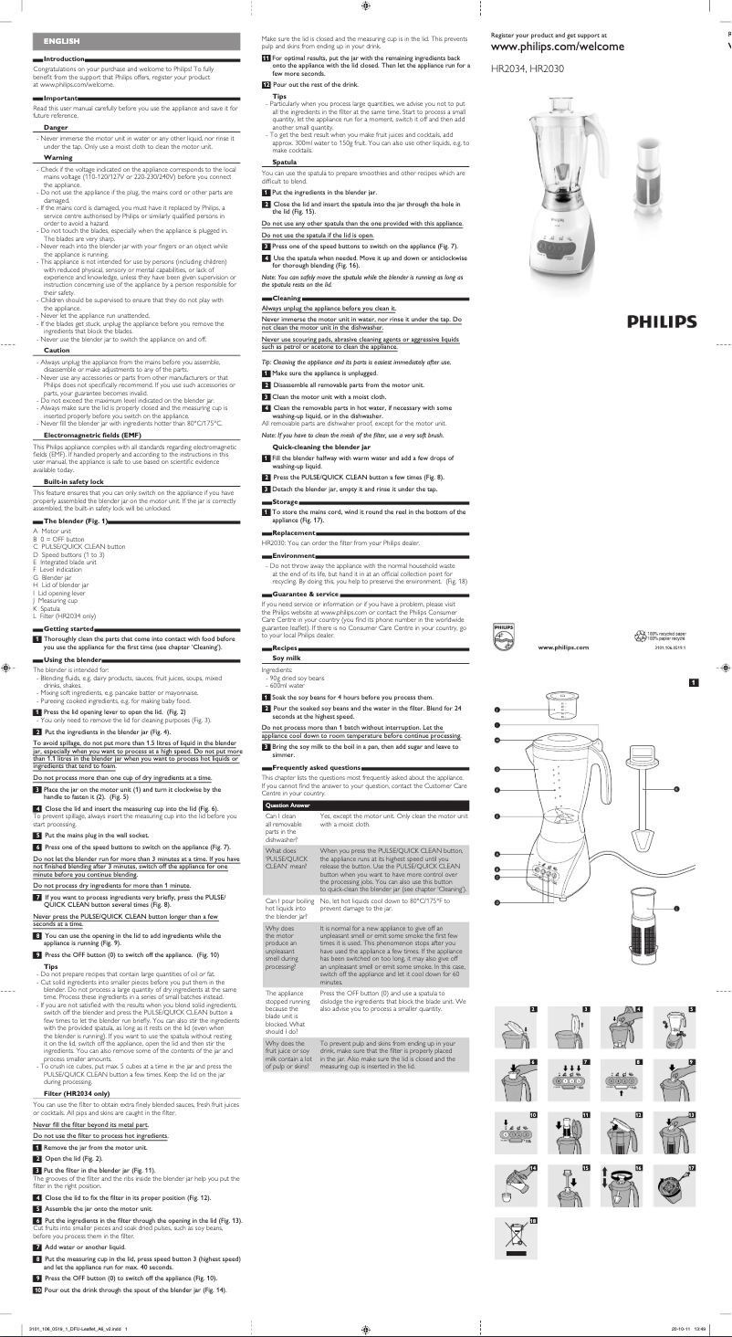 Image de la première page du manuel de l'appareil HR2034