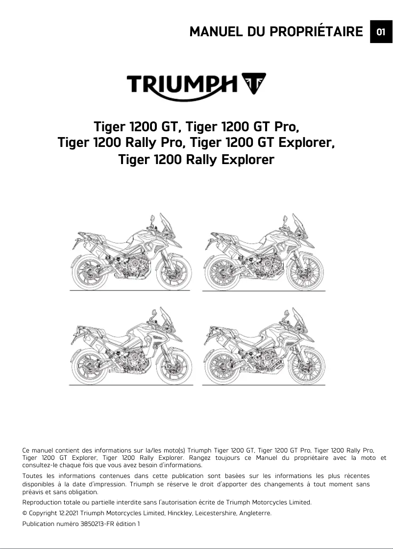 Page 1 de la notice Manuel utilisateur Triumph Tiger 1200 Rally Explorer (2022)